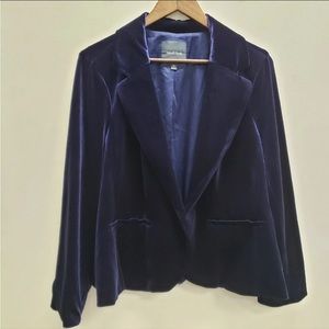 Modcloth Womens Single Breasted Velvet Blazer Size 1X Blue 1 Button Long Sleeve
